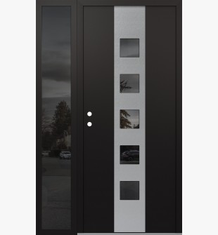 DIAMOND A13 52" X 80" BLACK/BLACK MIRRORED GLASS PANEL STAINLESS STEEL RHI WITH SIDELITE MIRRORED GLASS