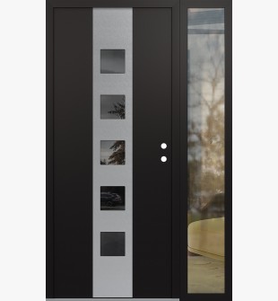 DIAMOND A13 48" X 80" BLACK/BLACK MIRRORED GLASS PANEL STAINLESS STEEL LHI WITH SIDELITE CLEAR GLASS