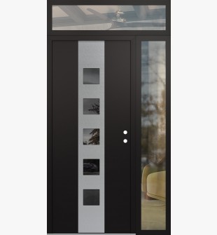 DIAMOND A13 48" X 96" BLACK/BLACK MIRRORED GLASS PANEL STAINLESS STEEL LHI WITH SIDELITE AND TRANSOM CLEAR GLASS