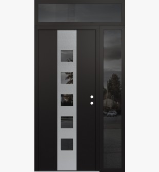 DIAMOND A13 48" X 96" BLACK/BLACK MIRRORED GLASS PANEL STAINLESS STEEL LHI WITH SIDELITE AND TRANSOM MIRRORED GLASS