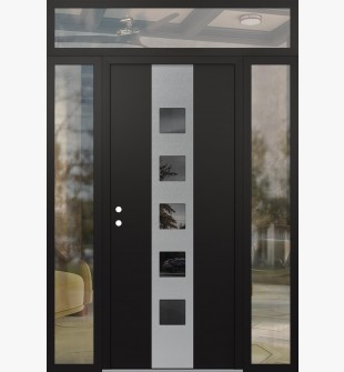 DIAMOND A13 60" X 96" BLACK/BLACK MIRRORED GLASS PANEL STAINLESS STEEL RHI WITH 2 SIDELITES AND TRANSOM CLEAR GLASS