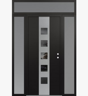 DIAMOND A13 60" X 96" BLACK/BLACK MIRRORED GLASS PANEL STAINLESS STEEL LHI WITH 2 SIDELITES AND TRANSOM FROSTED GLASS