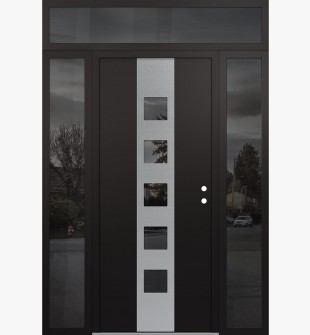 DIAMOND A13 60" X 96" BLACK/BLACK MIRRORED GLASS PANEL STAINLESS STEEL LHI WITH 2 SIDELITES AND TRANSOM MIRRORED GLASS