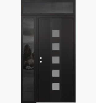 DIAMOND A13 48" X 96" BLACK/WHITE FROSTED GLASS PANEL BLACK RHI WITH SIDELITE AND TRANSOM MIRRORED GLASS