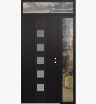 DIAMOND A13 48" X 96" BLACK/WHITE FROSTED GLASS PANEL BLACK LHI WITH SIDELITE AND TRANSOM CLEAR GLASS