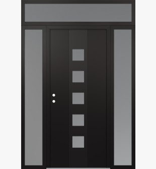 DIAMOND A13 60" X 96" BLACK/WHITE FROSTED GLASS PANEL BLACK RHI WITH 2 SIDELITES AND TRANSOM FROSTED GLASS