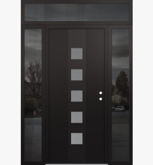 DIAMOND A13 68" X 96" BLACK/WHITE FROSTED GLASS PANEL BLACK LHI WITH 2 SIDELITES AND TRANSOM MIRRORED GLASS