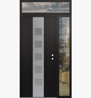 DIAMOND A13 50" X 96" BLACK/WHITE FROSTED GLASS PANEL STAINLESS STEEL LHI WITH SIDELITE AND TRANSOM CLEAR GLASS