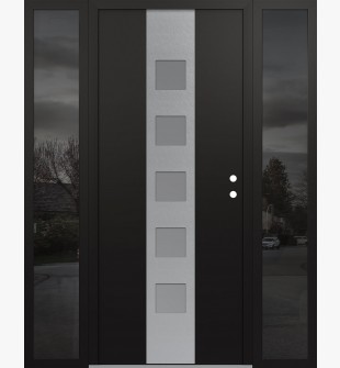 DIAMOND A13 64" X 80" BLACK/WHITE FROSTED GLASS PANEL STAINLESS STEEL LHI WITH 2 SIDELITES MIRRORED GLASS