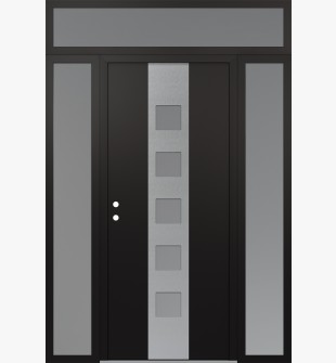 DIAMOND A13 60" X 96" BLACK/WHITE FROSTED GLASS PANEL STAINLESS STEEL RHI WITH 2 SIDELITES AND TRANSOM FROSTED GLASS