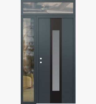 DIAMOND A1 48" X 96" ANTHRACITE/ANTHRACITE FROSTED GLASS PANEL BLACK RHI WITH SIDELITE AND TRANSOM CLEAR GLASS