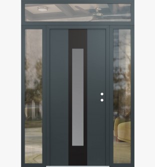 DIAMOND A1 64" X 96" ANTHRACITE/ANTHRACITE FROSTED GLASS PANEL BLACK LHI WITH 2 SIDELITES AND TRANSOM CLEAR GLASS