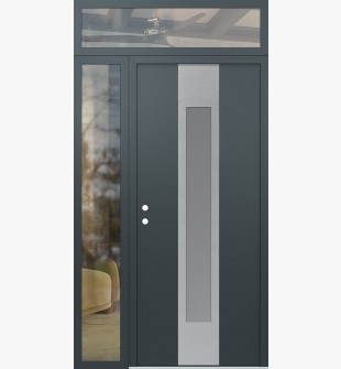 DIAMOND A1 48" X 96" ANTHRACITE/ANTHRACITE FROSTED GLASS PANEL STAINLESS STEEL RHI WITH SIDELITE AND TRANSOM CLEAR GLASS
