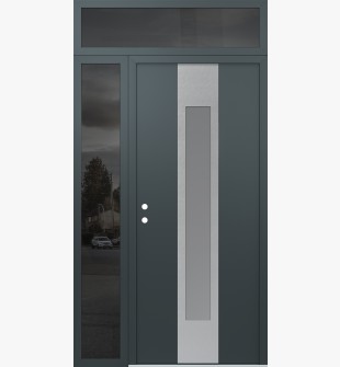 DIAMOND A1 48" X 96" ANTHRACITE/ANTHRACITE FROSTED GLASS PANEL STAINLESS STEEL RHI WITH SIDELITE AND TRANSOM MIRRORED GLASS