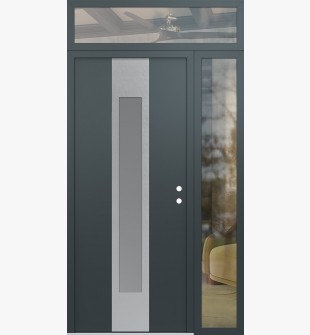 DIAMOND A1 50" X 96" ANTHRACITE/ANTHRACITE FROSTED GLASS PANEL STAINLESS STEEL LHI WITH SIDELITE AND TRANSOM CLEAR GLASS