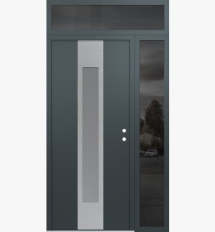 DIAMOND A1 48" X 96" ANTHRACITE/ANTHRACITE FROSTED GLASS PANEL STAINLESS STEEL LHI WITH SIDELITE AND TRANSOM MIRRORED GLASS