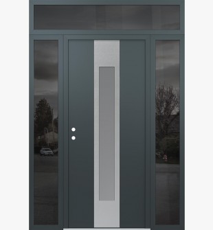 DIAMOND A1 68" X 96" ANTHRACITE/ANTHRACITE FROSTED GLASS PANEL STAINLESS STEEL RHI WITH 2 SIDELITES AND TRANSOM MIRRORED GLASS