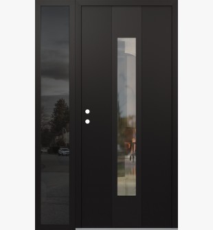 DIAMOND A1 50" X 80" BLACK/BLACK CLEAR GLASS PANEL BLACK RHI WITH SIDELITE MIRRORED GLASS