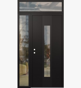 DIAMOND A1 50" X 96" BLACK/BLACK CLEAR GLASS PANEL BLACK RHI WITH SIDELITE AND TRANSOM CLEAR GLASS