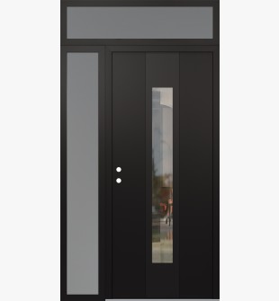 DIAMOND A1 48" X 96" BLACK/BLACK CLEAR GLASS PANEL BLACK RHI WITH SIDELITE AND TRANSOM FROSTED GLASS
