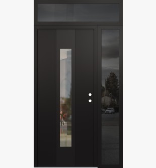 DIAMOND A1 48" X 96" BLACK/BLACK CLEAR GLASS PANEL BLACK LHI WITH SIDELITE AND TRANSOM MIRRORED GLASS