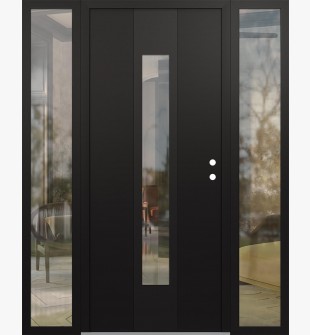 DIAMOND A1 64" X 80" BLACK/BLACK CLEAR GLASS PANEL BLACK LHI WITH 2 SIDELITES CLEAR GLASS