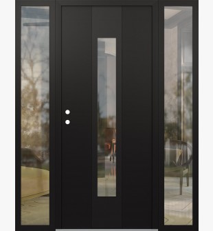 DIAMOND A1 64" X 80" BLACK/BLACK CLEAR GLASS PANEL BLACK RHI WITH 2 SIDELITES CLEAR GLASS