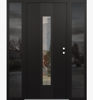 DIAMOND A1 68" X 80" BLACK/BLACK CLEAR GLASS PANEL BLACK LHI WITH 2 SIDELITES MIRRORED GLASS