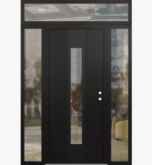 DIAMOND A1 60" X 96" BLACK/BLACK CLEAR GLASS PANEL BLACK LHI WITH 2 SIDELITES AND TRANSOM CLEAR GLASS
