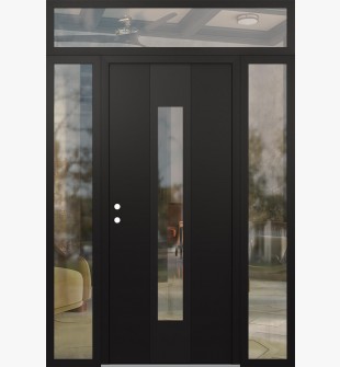 DIAMOND A1 64" X 96" BLACK/BLACK CLEAR GLASS PANEL BLACK RHI WITH 2 SIDELITES AND TRANSOM CLEAR GLASS