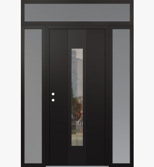 DIAMOND A1 60" X 96" BLACK/BLACK CLEAR GLASS PANEL BLACK RHI WITH 2 SIDELITES AND TRANSOM FROSTED GLASS