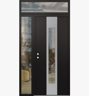 DIAMOND A1 52" X 96" BLACK/BLACK CLEAR GLASS PANEL STAINLESS STEEL RHI WITH SIDELITE AND TRANSOM CLEAR GLASS
