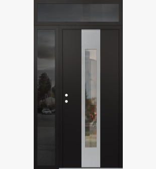 DIAMOND A1 50" X 96" BLACK/BLACK CLEAR GLASS PANEL STAINLESS STEEL RHI WITH SIDELITE AND TRANSOM MIRRORED GLASS