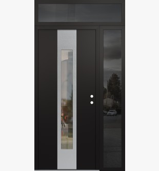 DIAMOND A1 50" X 96" BLACK/BLACK CLEAR GLASS PANEL STAINLESS STEEL LHI WITH SIDELITE AND TRANSOM MIRRORED GLASS