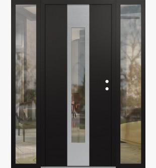 DIAMOND A1 64" X 80" BLACK/BLACK CLEAR GLASS PANEL STAINLESS STEEL LHI WITH 2 SIDELITES CLEAR GLASS