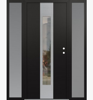 DIAMOND A1 68" X 80" BLACK/BLACK CLEAR GLASS PANEL STAINLESS STEEL LHI WITH 2 SIDELITES FROSTED GLASS