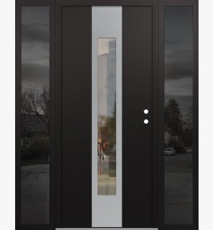 DIAMOND A1 68" X 80" BLACK/BLACK CLEAR GLASS PANEL STAINLESS STEEL LHI WITH 2 SIDELITES MIRRORED GLASS