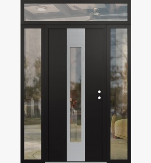 DIAMOND A1 60" X 96" BLACK/BLACK CLEAR GLASS PANEL STAINLESS STEEL LHI WITH 2 SIDELITES AND TRANSOM CLEAR GLASS