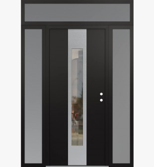 DIAMOND A1 68" X 96" BLACK/BLACK CLEAR GLASS PANEL STAINLESS STEEL LHI WITH 2 SIDELITES AND TRANSOM FROSTED GLASS