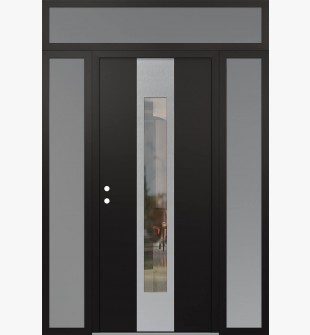 DIAMOND A1 64" X 96" BLACK/BLACK CLEAR GLASS PANEL STAINLESS STEEL RHI WITH 2 SIDELITES AND TRANSOM FROSTED GLASS