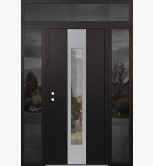 DIAMOND A1 64" X 96" BLACK/BLACK CLEAR GLASS PANEL STAINLESS STEEL RHI WITH 2 SIDELITES AND TRANSOM MIRRORED GLASS