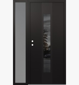 DIAMOND A1 48" X 80" BLACK/BLACK MIRRORED GLASS PANEL BLACK RHI WITH SIDELITE FROSTED GLASS