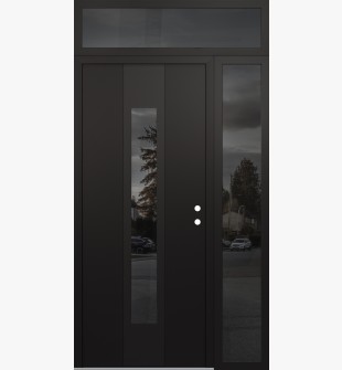 DIAMOND A1 52" X 96" BLACK/BLACK MIRRORED GLASS PANEL BLACK LHI WITH SIDELITE AND TRANSOM MIRRORED GLASS
