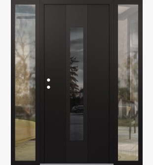 DIAMOND A1 68" X 80" BLACK/BLACK MIRRORED GLASS PANEL BLACK RHI WITH 2 SIDELITES CLEAR GLASS