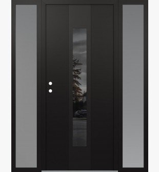 DIAMOND A1 68" X 80" BLACK/BLACK MIRRORED GLASS PANEL BLACK RHI WITH 2 SIDELITES FROSTED GLASS