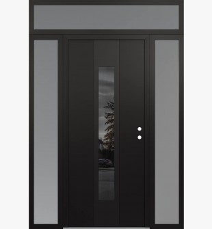 DIAMOND A1 64" X 96" BLACK/BLACK MIRRORED GLASS PANEL BLACK LHI WITH 2 SIDELITES AND TRANSOM FROSTED GLASS