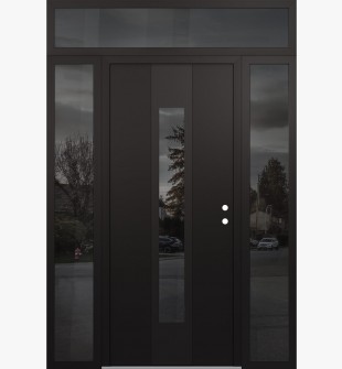 DIAMOND A1 68" X 96" BLACK/BLACK MIRRORED GLASS PANEL BLACK LHI WITH 2 SIDELITES AND TRANSOM MIRRORED GLASS