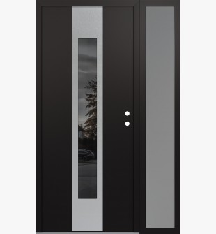 DIAMOND A1 52" X 80" BLACK/BLACK MIRRORED GLASS PANEL STAINLESS STEEL LHI WITH SIDELITE FROSTED GLASS