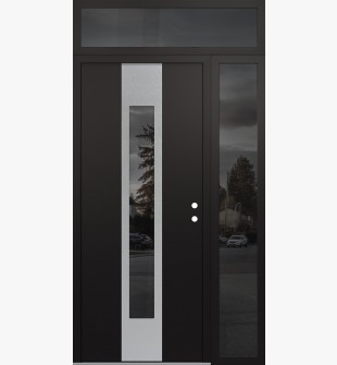 DIAMOND A1 52" X 96" BLACK/BLACK MIRRORED GLASS PANEL STAINLESS STEEL LHI WITH SIDELITE AND TRANSOM MIRRORED GLASS