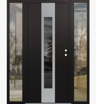 DIAMOND A1 64" X 80" BLACK/BLACK MIRRORED GLASS PANEL STAINLESS STEEL LHI WITH 2 SIDELITES CLEAR GLASS